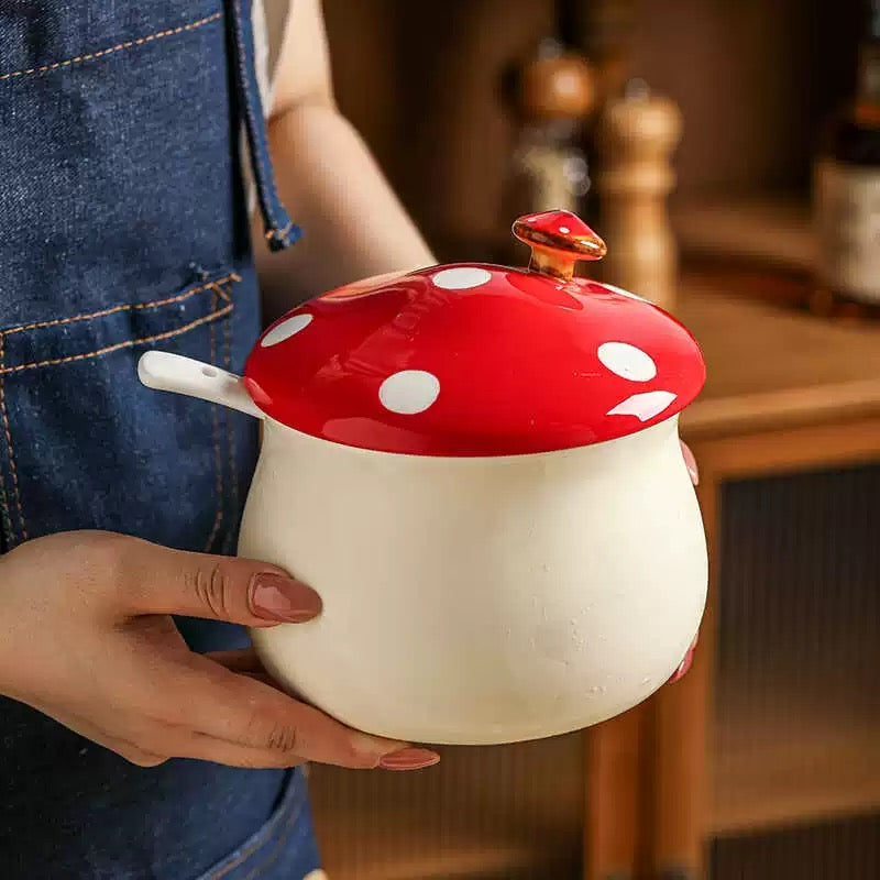 Mushroom Ceramic Oil Jar with Spoon