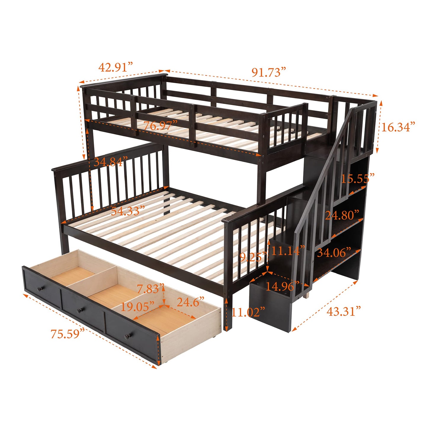 Summer Deal: Solid Wood Bunk Bed w/ Storage & Stairs