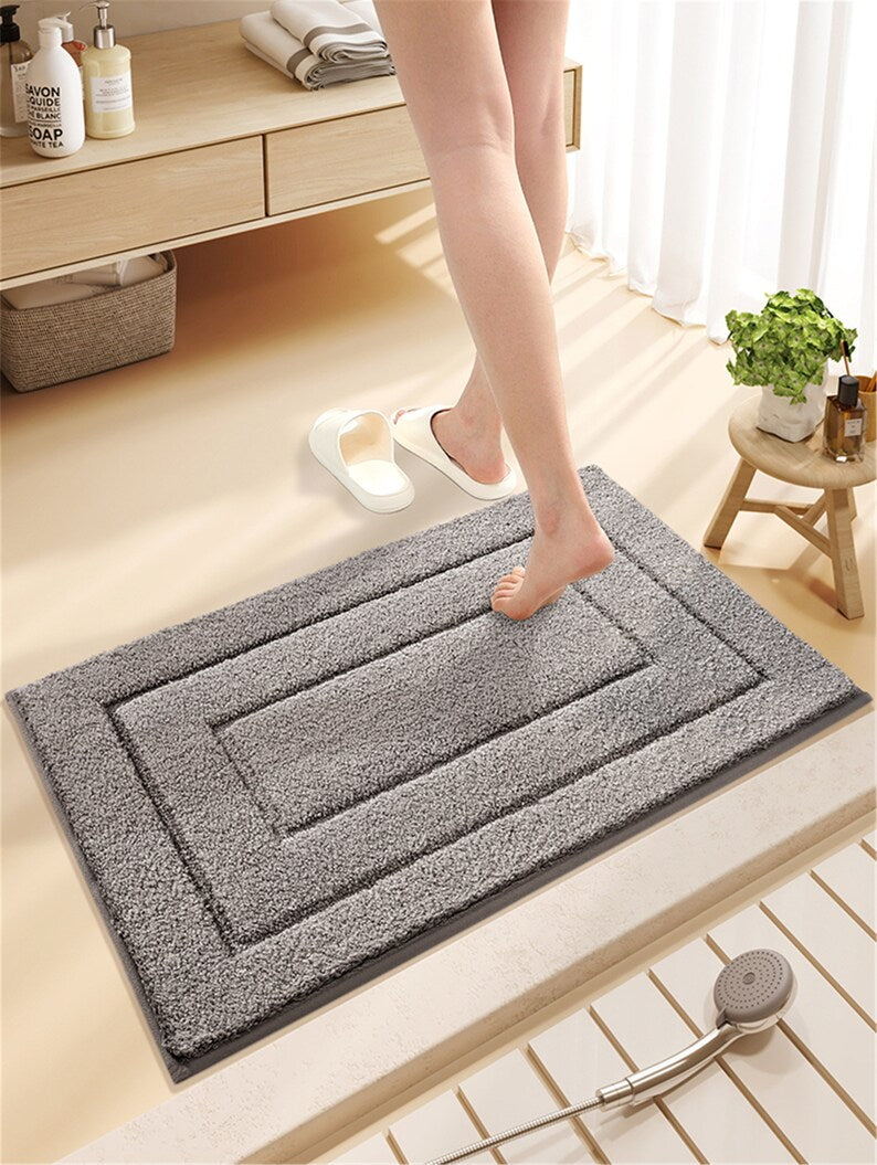 Handmade Minimalist Fret Tufted Bath Mat,Non-Slip Bath Mat,Door Mat For Bathroom,Rectangular Carpet,Design Bathroom,Home Entrance