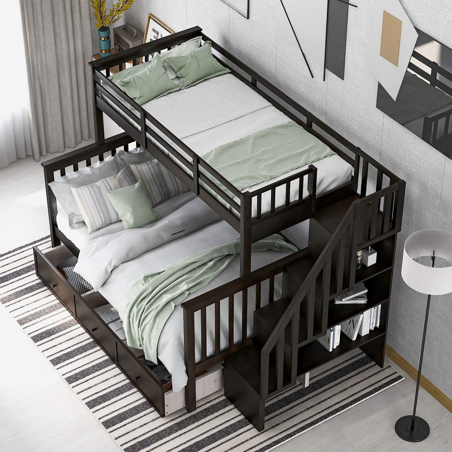 Summer Deal: Solid Wood Bunk Bed w/ Storage & Stairs