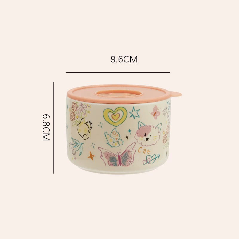 Crayon Doodle Ceramic Storage Bowl with Lid