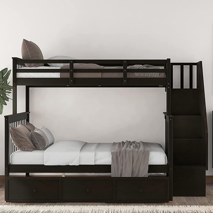 Summer Deal: Solid Wood Bunk Bed w/ Storage & Stairs