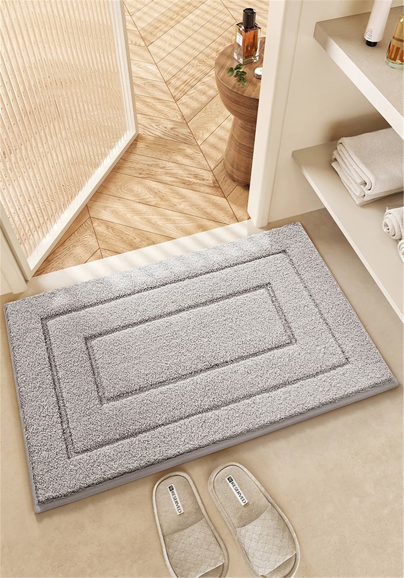 Handmade Minimalist Fret Tufted Bath Mat,Non-Slip Bath Mat,Door Mat For Bathroom,Rectangular Carpet,Design Bathroom,Home Entrance