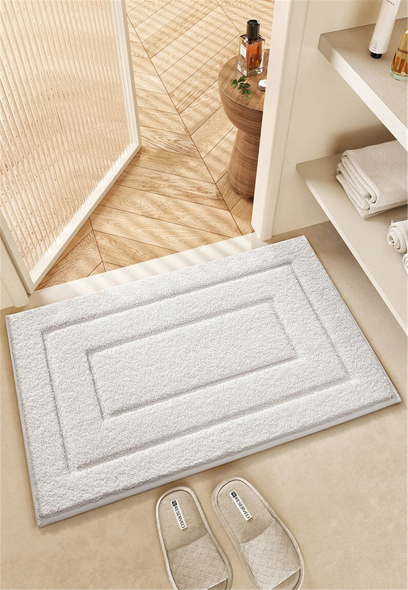 Handmade Minimalist Fret Tufted Bath Mat,Non-Slip Bath Mat,Door Mat For Bathroom,Rectangular Carpet,Design Bathroom,Home Entrance