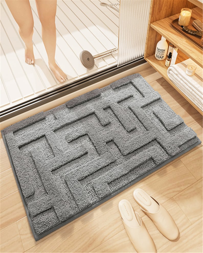 Handmade Minimalist Tufting Bath Mat,Geometric Patterns Tufted Non-Slip Bath Mat,Door Mat For Bathroom,Design Bathroom,Home Entrance