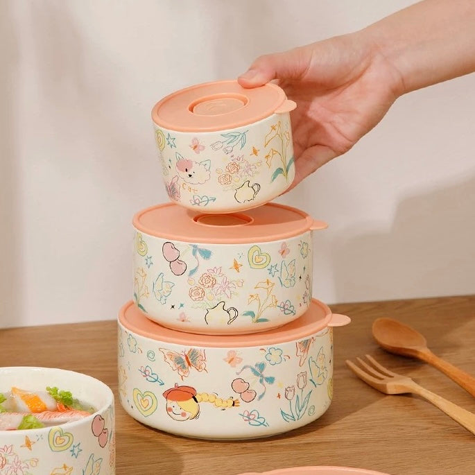 Crayon Doodle Ceramic Storage Bowl with Lid