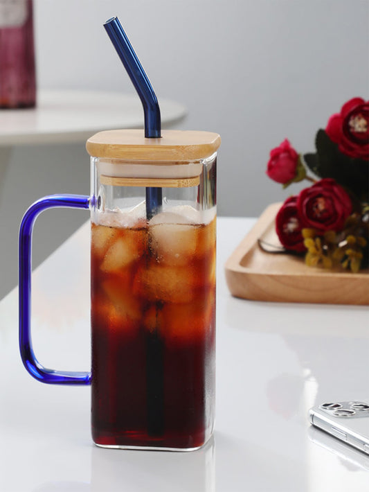 1pc Glass Cups with Lid and Straw