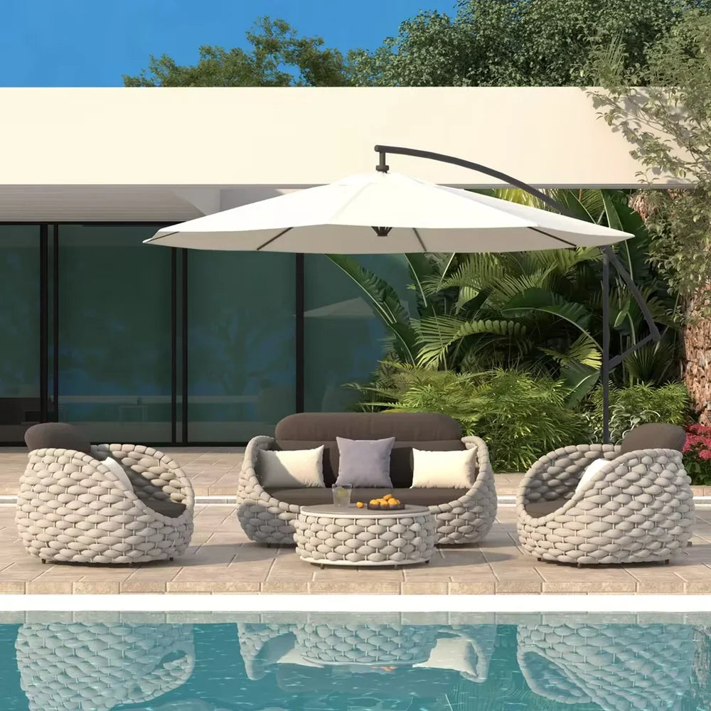 Tatta 4 Pieces Woven Rope Outdoor Swivel Sofa Set 360 Degree Rotatable with Coffee Table