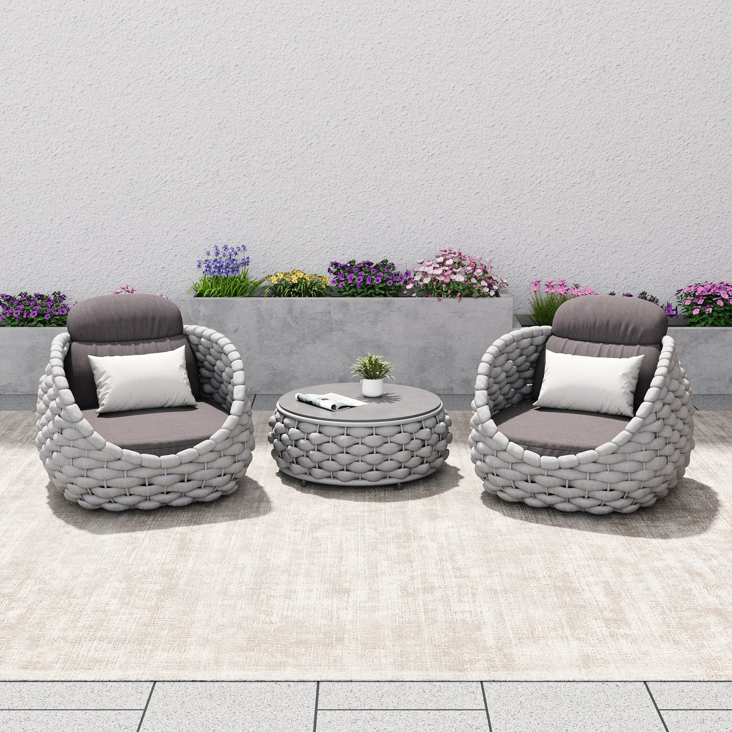 Tatta 4 Pieces Woven Rope Outdoor Swivel Sofa Set 360 Degree Rotatable with Coffee Table