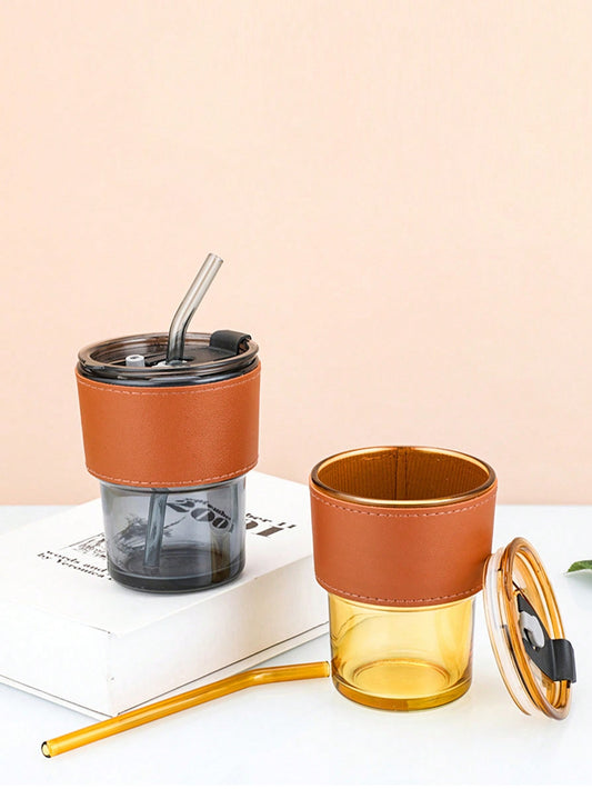 1pc Modern Clear Glass Mug with Strw
