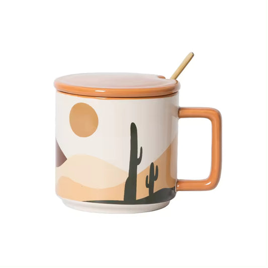 15 oz Nordic Ceramic Coffee Mug with Lid Spoon