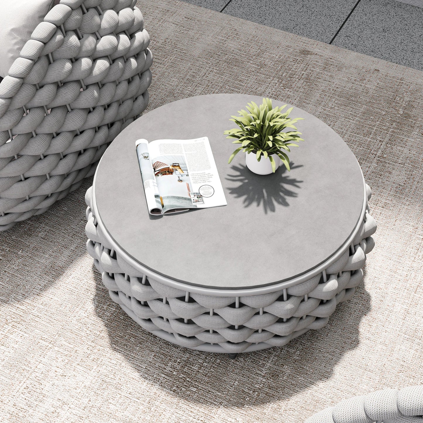Tatta 4 Pieces Woven Rope Outdoor Swivel Sofa Set 360 Degree Rotatable with Coffee Table