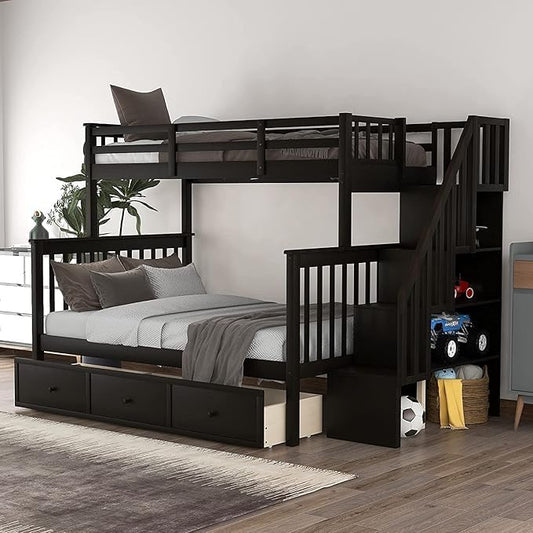 Summer Deal: Solid Wood Bunk Bed w/ Storage & Stairs