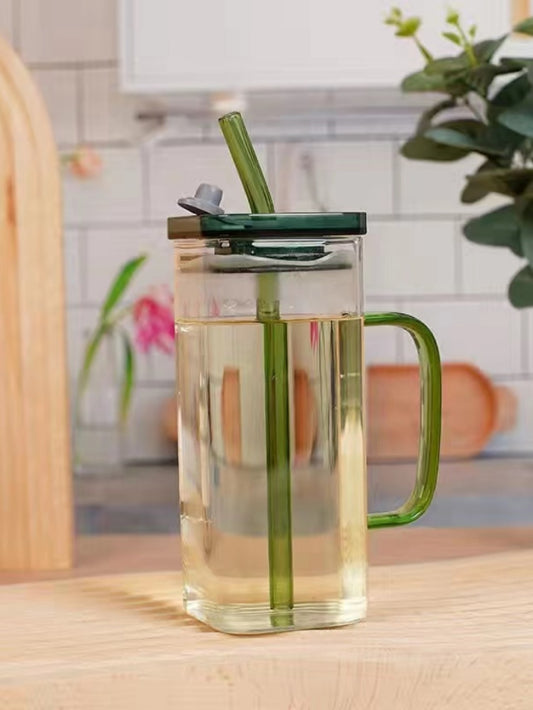 1pc Minimalist Glass Mug With Straw