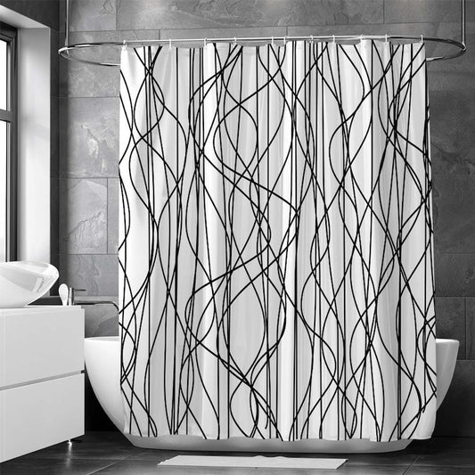 MONOLINES Black and White Shower Curtains