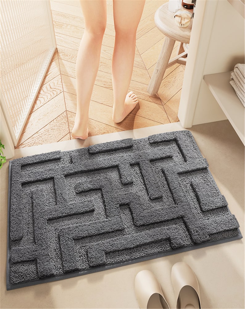 Handmade Minimalist Tufting Bath Mat,Geometric Patterns Tufted Non-Slip Bath Mat,Door Mat For Bathroom,Design Bathroom,Home Entrance