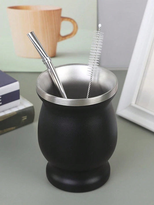 1pc Stainless Steel Mug with Spoon Cleaning Brush